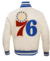 Philadelphia 76ers White Satin Full Snap Bomber Jacket Back