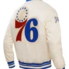 Philadelphia 76ers White Satin Full Snap Bomber Jacket Back side
