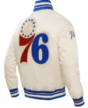 Philadelphia 76ers White Satin Full Snap Bomber Jacket Back side