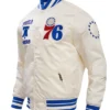 Philadelphia 76ers White Satin Full Snap Bomber Jacket Side