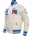 Philadelphia 76ers White Satin Full Snap Bomber Jacket Side