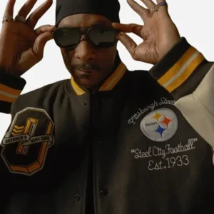 Pittsburgh Steelers Snoop Dogg Varsity Letterman Jacket front