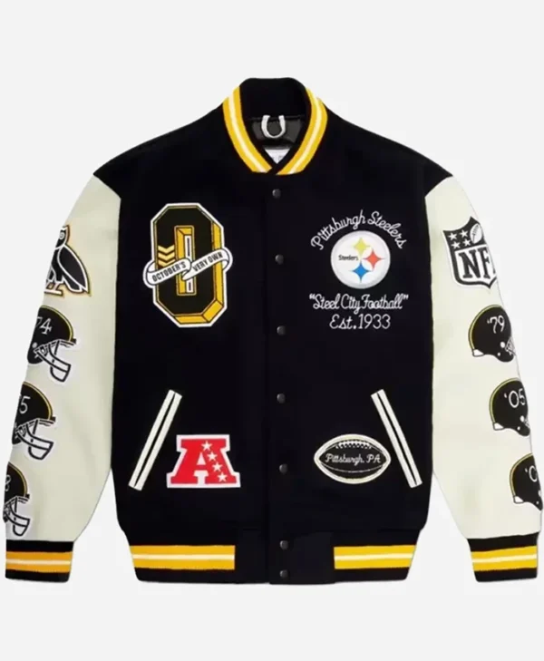 Pittsburgh Steelers Snoop Dogg Varsity Letterman Jacket shoot front
