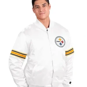 Pittsburgh Steelers White Satin Varsity Jacket