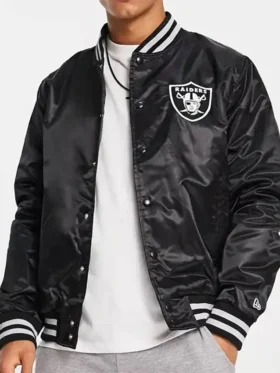Presley Las Vegas Raiders Black Satin Varsity Jacket