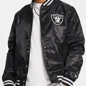 Presley Las Vegas Raiders Black Satin Varsity Jacket