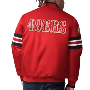 Raquel Red Satin San Francisco 49ers Jacket Back