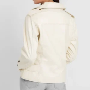 Riveted Womens Beige Leather Motorcycle Jacket Back