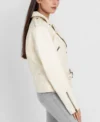 Riveted Womens Beige Leather Motorcycle Jacket Side