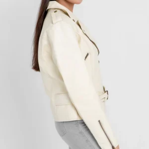 Riveted Womens Beige Leather Motorcycle Jacket Side