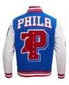 Roxanne Philadelphia 76ers Blue Wool Varsity Jacket Back