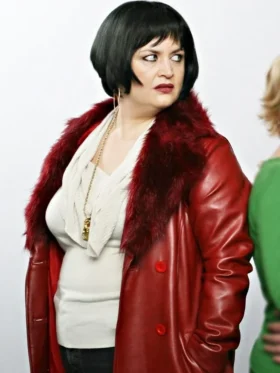 Ruth Jones Gavin and Stacey Red Shearling Leather Coat