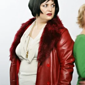 Ruth Jones Gavin and Stacey Red Shearling Leather Coat