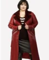 Ruth Jones Gavin and Stacey Red Shearling Leather Coat For Sale