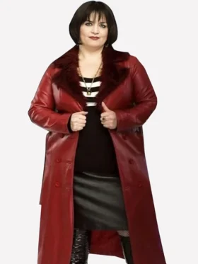 Ruth Jones Gavin and Stacey Red Shearling Leather Coat For Sale