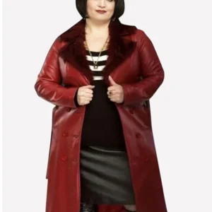 Ruth Jones Gavin and Stacey Red Shearling Leather Coat For Sale