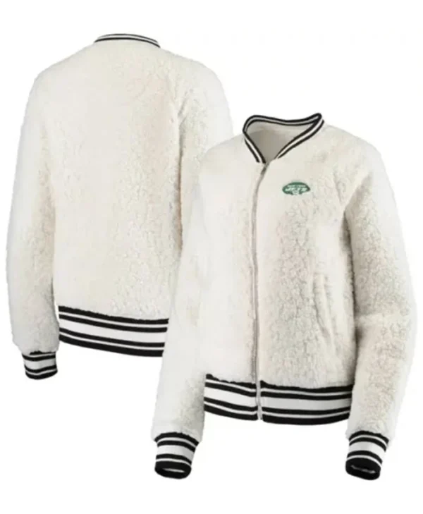 Rutherford New York Jets White Sherpa Bomber Jacket