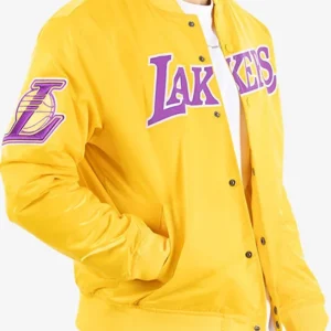 Sanchez Los Angeles Lakers Satin Bomber Yellow Jacket Front