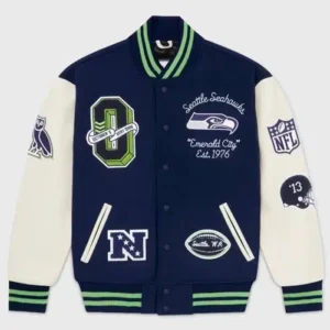 Seattle Seahawks OVO Blue And White Varsity Jacket