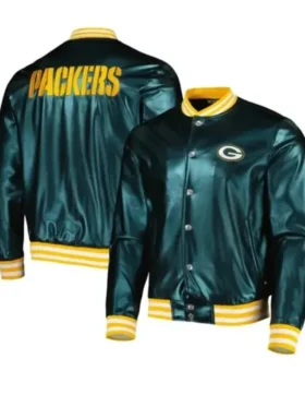 Senger Green Bay Packers Full Snap Satin Varsity Jacket