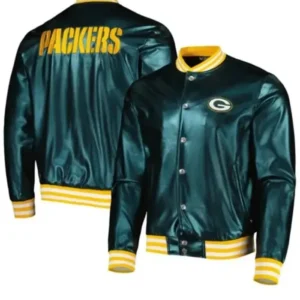 Senger Green Bay Packers Full Snap Satin Varsity Jacket