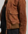 Shop Classic Cropped Brown Suede Bomber Jacket