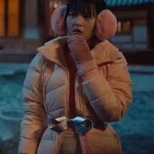 Shop Han Bi Ryu XO Kitty Pink Puffer Coat