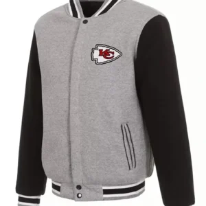 Shop Two Tone Wool and Leather KC chiefs varsity jacket