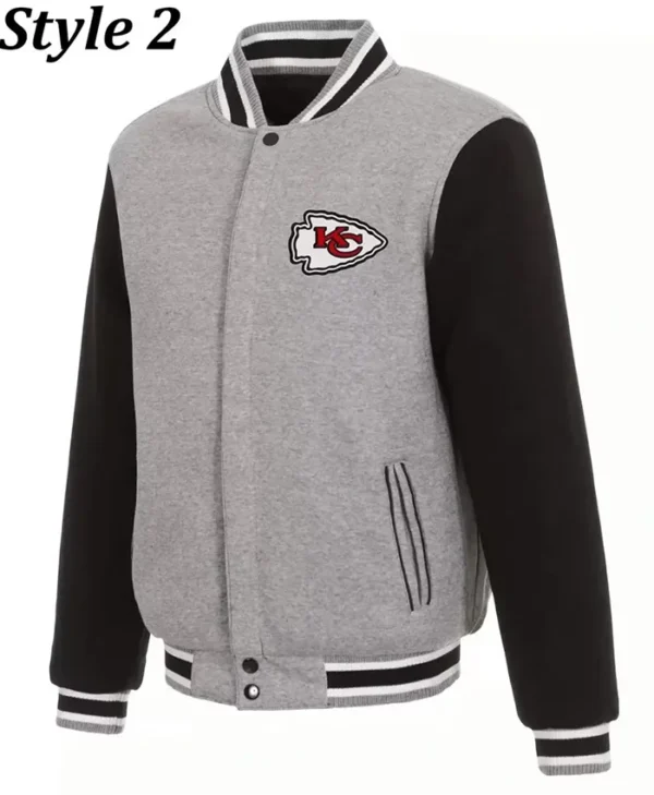 Shop Two Tone Wool and Leather KC chiefs varsity jacket