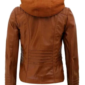 Shop Women Brown Hooded Leather Jacket