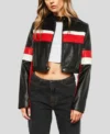Stacie Racer Black Crop Moto Leather Jacket Main