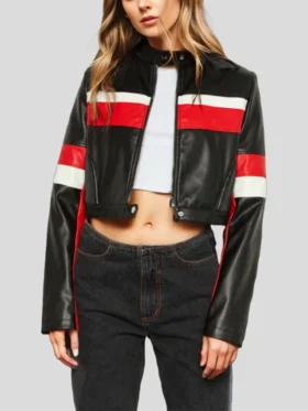 Stacie Racer Black Crop Moto Leather Jacket Main