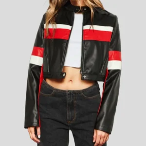 Stacie Racer Black Crop Moto Leather Jacket Main