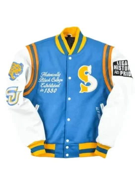 Tessa Southern University Motto 2.0 Sky Blue And White Wool Varsity Jacket
