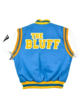 Tessa Southern University Motto 2.0 Sky Blue And White Wool Varsity Jacket Back