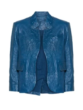 Tina The Neighborhood S07 Blue Leather Jacket For Sale