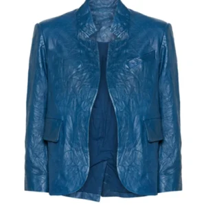 Tina The Neighborhood S07 Blue Leather Jacket For Sale