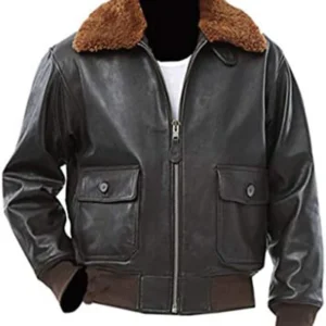 Tobias Brown Leather Classic Style Collar Jacket
