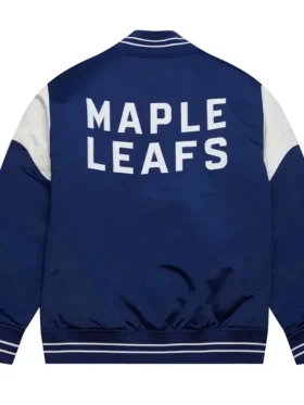 Toronto Maple Leafs Heavyweight Navy Satin Varsity Jacket Back