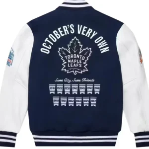 Toronto Maple Leafs OVO Black and White Varsity Jacket Back