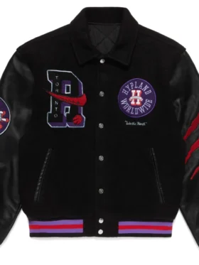Toronto Raptors Black Letterman Bomber Jacket