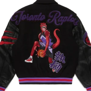 Toronto Raptors Black Letterman Bomber Jacket Back
