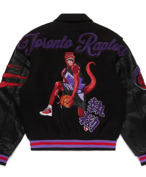 Toronto Raptors Black Letterman Bomber Jacket Back