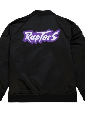 Toronto Raptors Black Satin Bomber Jacket Back