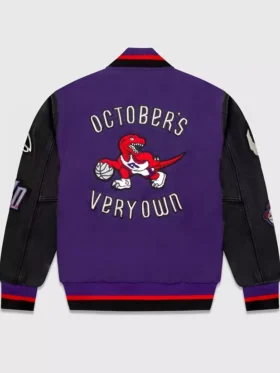 Toronto Raptors Purple Letterman Wool Varsity Jacket Back
