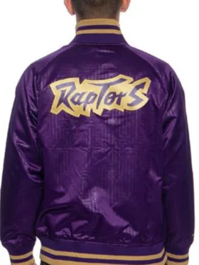 Toronto Raptors Purple Satin Bomber Jacket Back