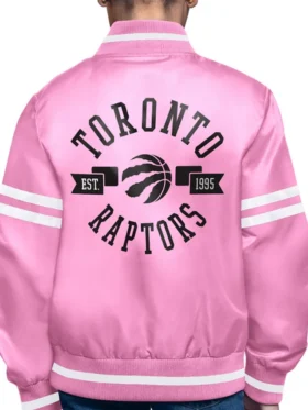 Toronto Raptors Satin Pink Bomber Jacket Back