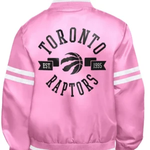 Toronto Raptors Satin Pink Bomber Jacket Back