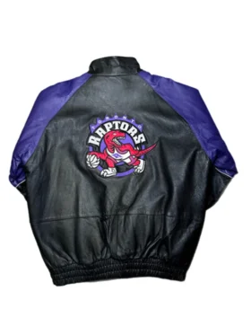 Toronto Raptors Vintage Leather Zipper Jacket Back
