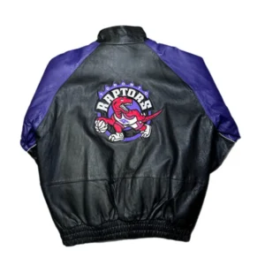 Toronto Raptors Vintage Leather Zipper Jacket Back